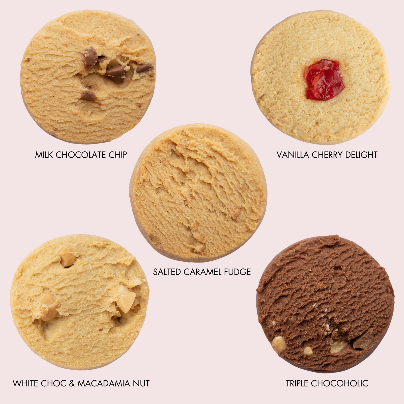 Lactation Cookie Sample Pack - Milk Choc, White Choc, Triple Choc, Salted Caramel, Vanilla Cherry